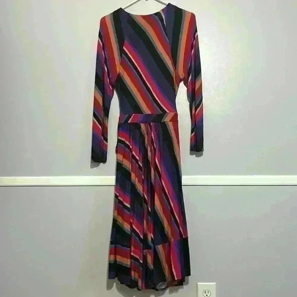 Maeve Anthropologie Angelique Striped Long Sleeve Midi Wrap Dress. Size Large - Picture 4 of 9